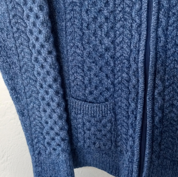 Shades Of Aran 100% Merino Wool Zip Up Cardigan Blue L - Picture 6 of 16